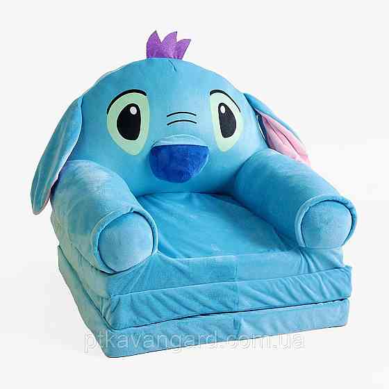 Дитяче м'яке крісло "Стич" 3в1, розкладне, плюшеве, крісло-ліжко для дитини, синій Хмельницький