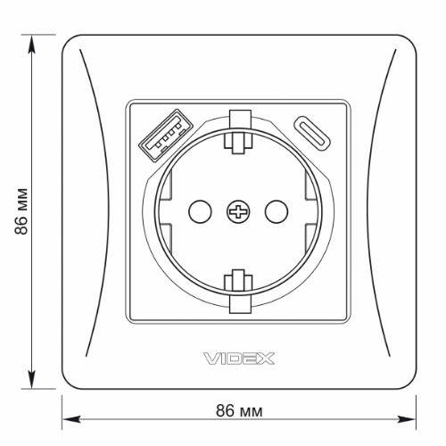 BINERA срібний шовк Розетка внутрішня +USB+Type-C із заземленням Videx Житомир