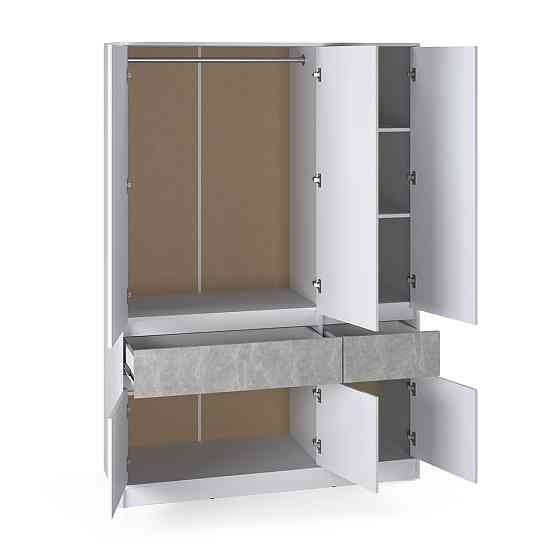 Шкаф распашный для одежды с выдвижными ящиками (полки - штанга) Эверест Стайл-1400 140х53х203 см Нимфея Альба (белый)/Бетон (DTM-071152) Львов