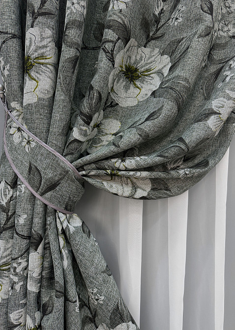 Комплект готових штор VR-Textil Льон з квітковим принтом "Прованс" № 1724ш Сірий 100х270 см 2 шт (31-829) Київ - фото 5