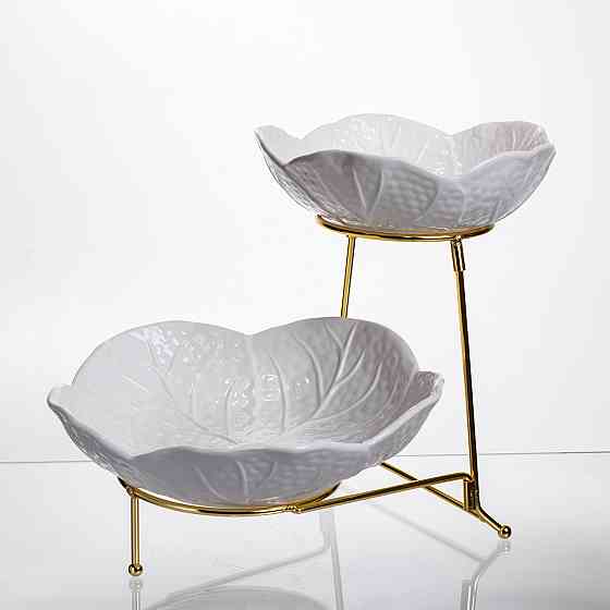 Yiwu Фруктовниця на 2 яруси фуршетна 35×25×26 (см) Біла з золотом C251 Коломия