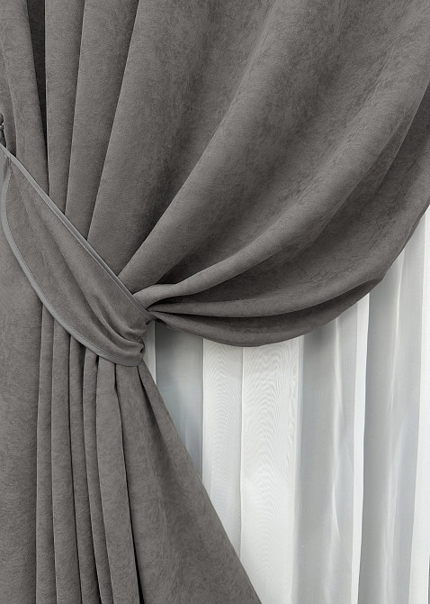 Комплект готовых штор VR-Textil Микровелюр Petek YL № 1705ш Светло-серый 150х270 см 2 шт (33-1041) Киев - изображение 5