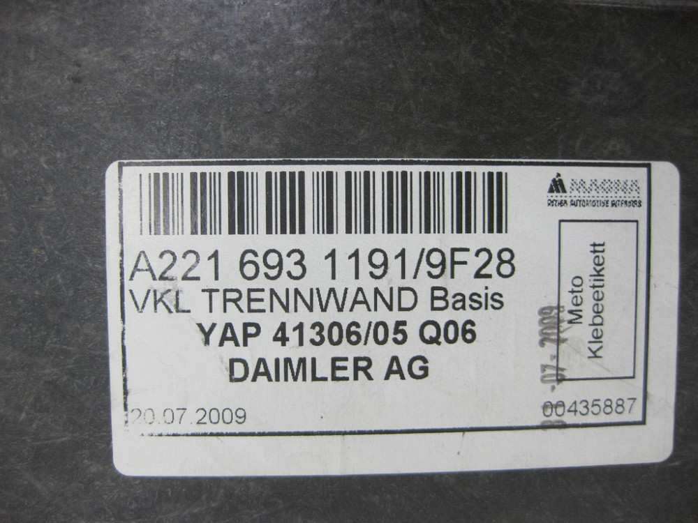 Mercedes-Benz  A2216931191 9F28 Обшивка перегородки в багажнику до салону чорна S-class short W221 S-class long V221 Одеса - фото 8