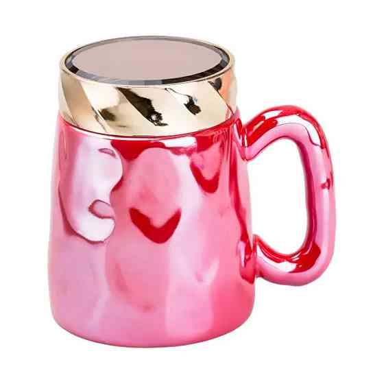 TS Kitchen Чашка з кришкою 450 мл порцелянова в дзеркальній глазурі Малинова HP7195R Киев