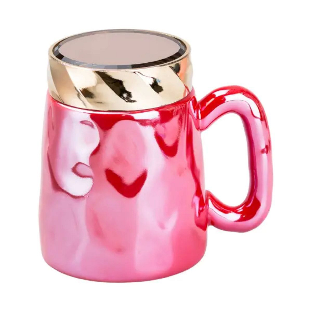 TS Kitchen Чашка з кришкою 450 мл порцелянова в дзеркальній глазурі Малинова HP7195R Київ - фото 1