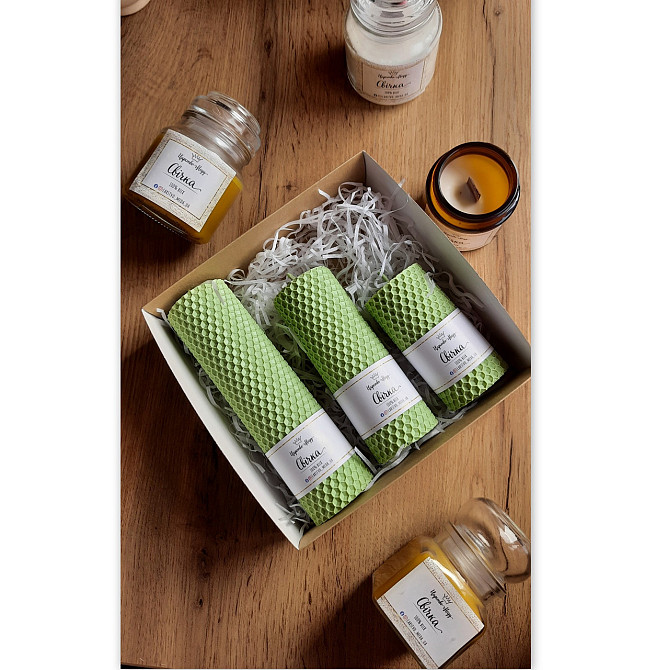 Набор свечи из вощины Царство Мёда оливковые 8,5 см. 13 см, 17,5 см Одесса - изображение 1