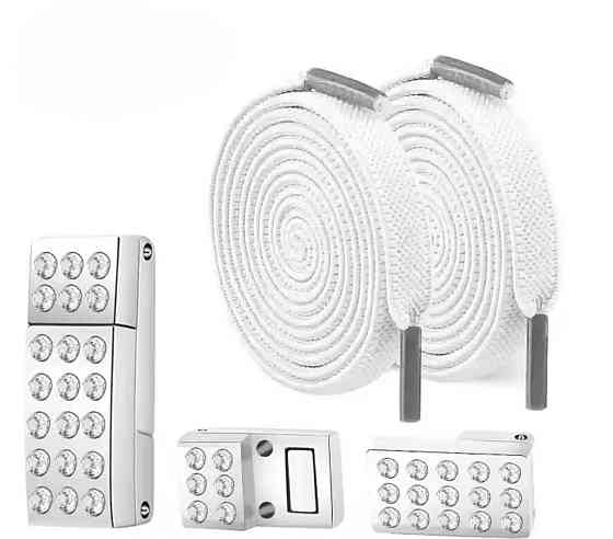 Шнурки еластичні без зав'язок з магнітною застібкою зі стразами Білий Смела