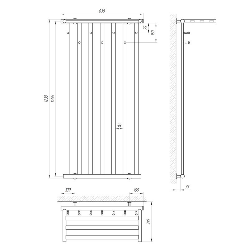 Сушилка для одежды Laris Кватро с полкой П7 600Х1200 Э (правое/левое подкл.) Киев - изображение 4