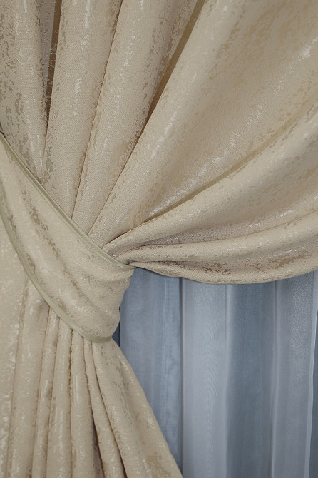 Комплект штор на люверсах VR-Textil Льон мармур Pavliani № 1170ш 150х250 см 2 шт Бежевий (37-0048) Київ - фото 5