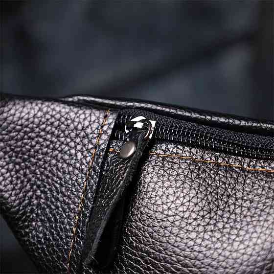 Приваблива сумка-бананка для чоловіків з натуральної шкіри зернистої Чорний (SHVIGEL) Київ