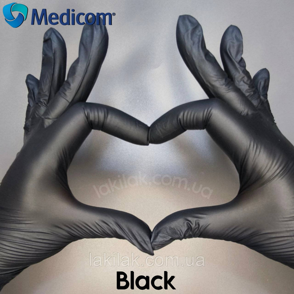 Рукавички нітрилові Medicom Black розмір XS 5,0гр (чорні) 100 шт Херсон - фото 1