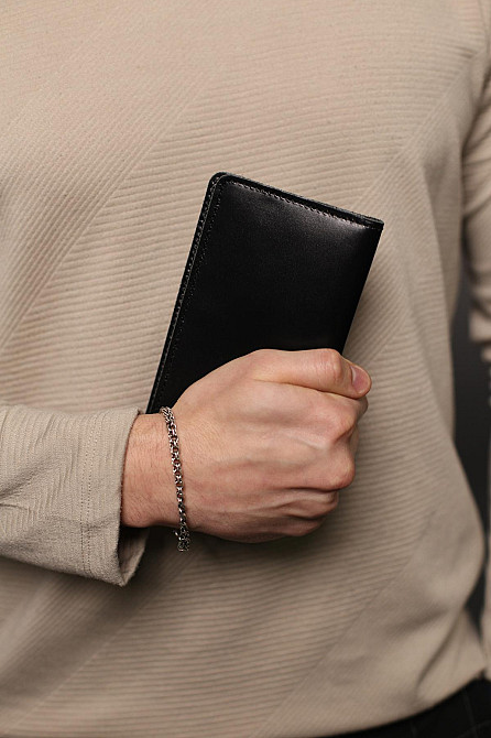 Мужской портмоне из натуральной гладкой кожи SR006 (Черный) Сумы - изображение 3