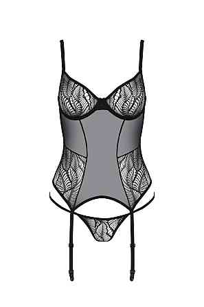 Корсет Passion LEAFA CORSET black L/XL, м'які чашки, затискачі для панчіх, стрінги в комплекті Sex Aura Київ