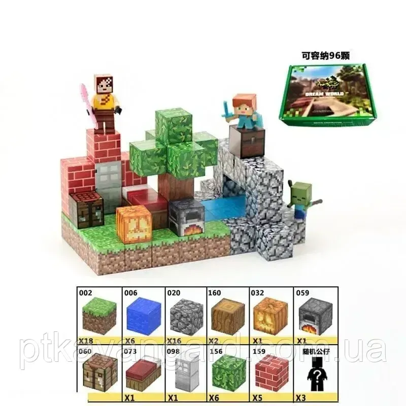 Конструктор магнитный Minecraft 58 магнитных блоков база возле речки с фигурками героев Dream World LZCK 020 Хмельницкий - изображение 6