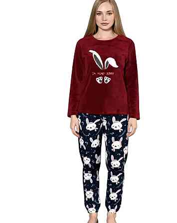 Жіноча флісова піжама з принтом Бордово-синий, XL Харків