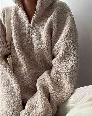 Жіноча стильна тепла оверсайз худі букле баранчик Бежевий Одеса