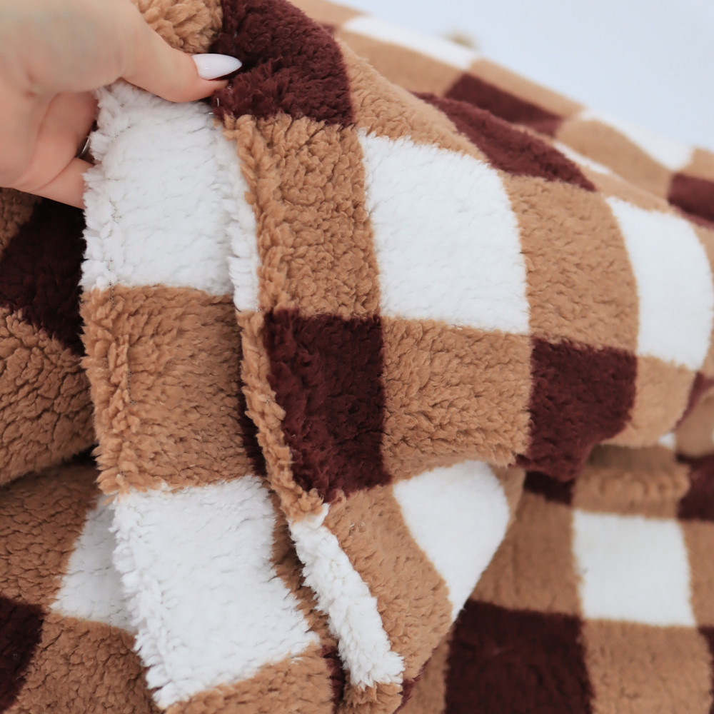 Теплый плед тедди в коричневую клетку 180*200 Каменец-Подольский - изображение 7