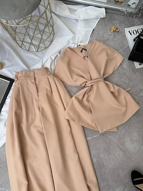 Жіночий базовий брючний костюм-двійка з креп костюмки Беж, 42/44 Одеса - фото 4