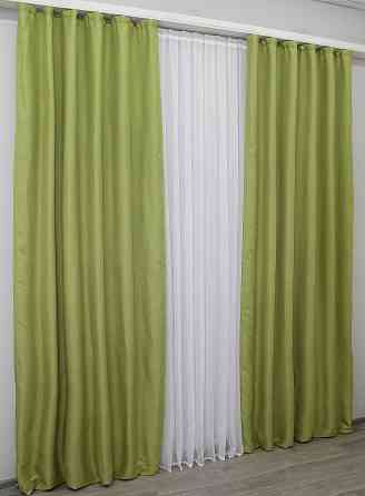 Комплект готових штор VR-Textil Льон Мішковина № 320ш Салатовий 150х270 см 2 шт (30-058) Киев