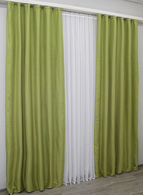 Комплект готових штор VR-Textil Льон Мішковина № 320ш Салатовий 150х270 см 2 шт (30-058) Київ - фото 5