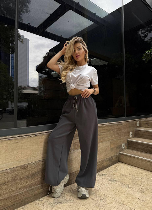 Жіночі стильні штани оверсайз турецька лакоста Графіт Одеса - фото 3