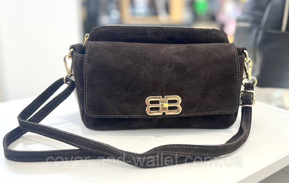 Замшевая женская сумка кросс-боди коричневого цвета Virginia Conti Киев - изображение 7