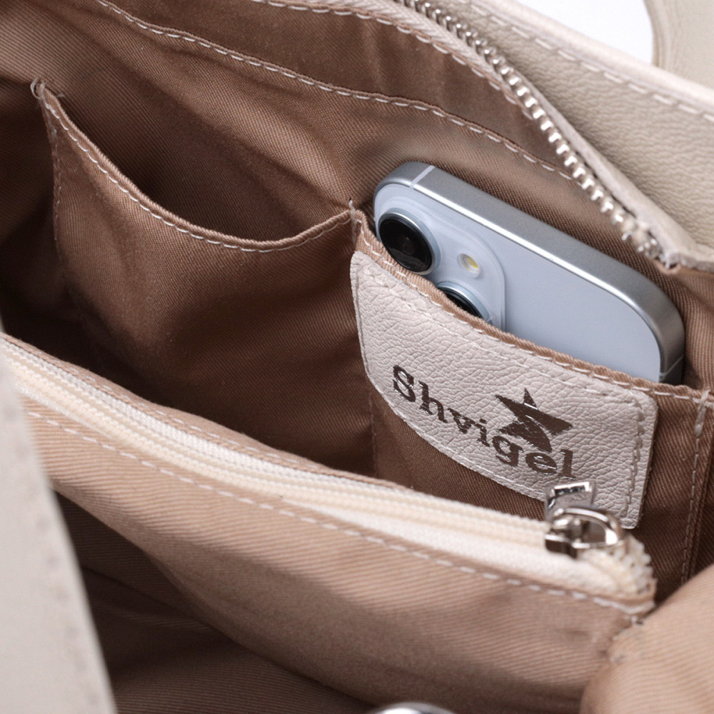 Деловая женская сумка с двумя ручками из натуральной кожи Shvigel 22830 Бежевая Киев - изображение 8