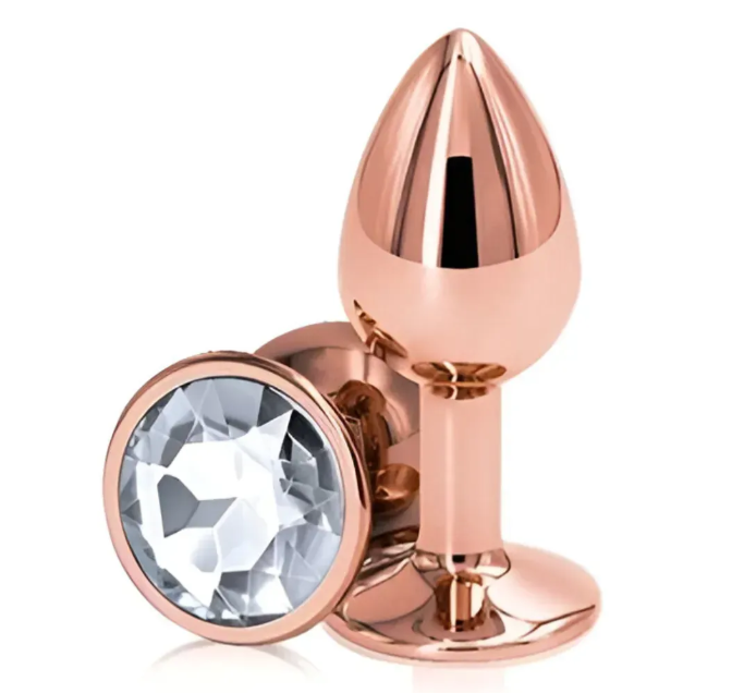 Анальна пробка із кристалом EGZO - Rose Gold Round Plug Clear size M Sex Aura Київ - фото 2