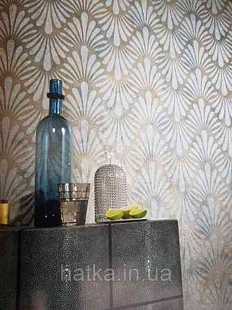 Обои Marburg Tango 58802 восточный рисунок 3д кляксы веер серебром на коричнево черном фоне 10.05х0.70 Киев