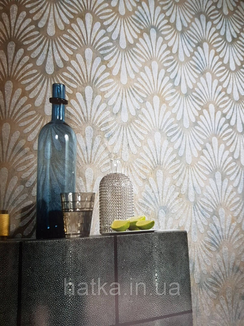 Шпалери Marburg Tango 58802 східний малюнок 3д плями віяло сріблом на коричнево чорному тлі 10.05х0.70 Київ - фото 1