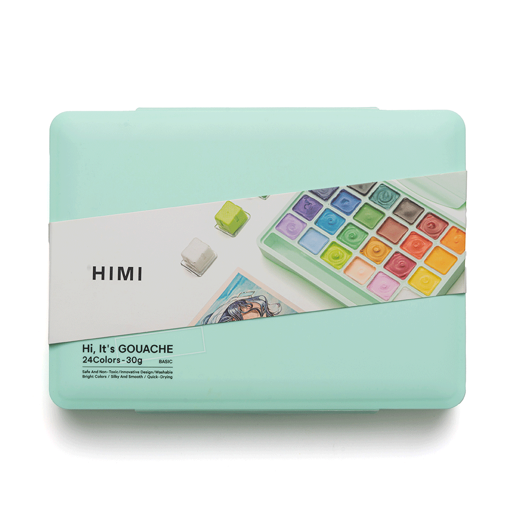 Набор гуашовых красок Jelly Cup 24×30мл зеленый пластиковый пенал HIMI Киев - изображение 1