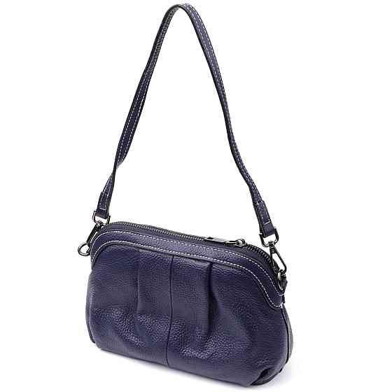 Женская кожаная сумка с эффектной драпировкой Синий (Vintage) Киев