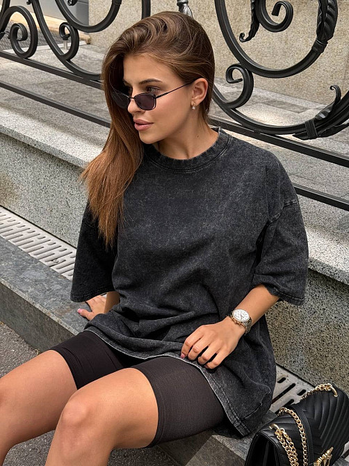 Велосипедки та футболка варенка тай дай оверсайз Чорний XL-2XL Харків - фото 3