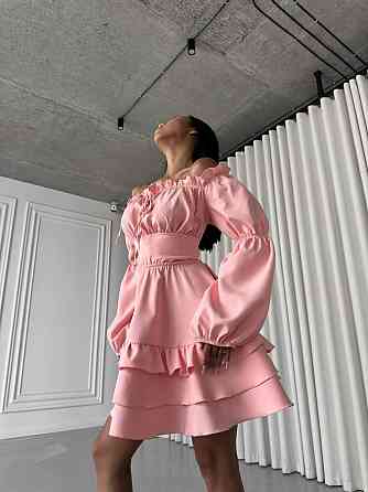 Женское стильное мини платье с воланами креп костюмка Пудра, 42/44 Одесса