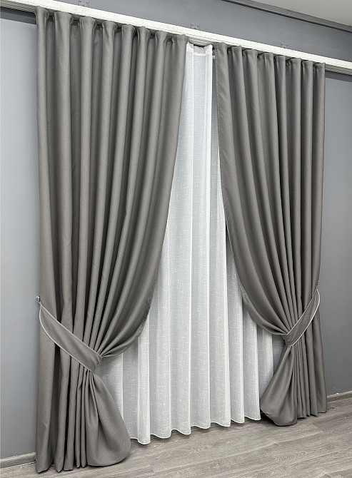 Комплект готових штор VR-Textil Рогожка TERRA LUXE № 1862ш Сірий 150х290 см 2 шт (33-0867) Київ - фото 3