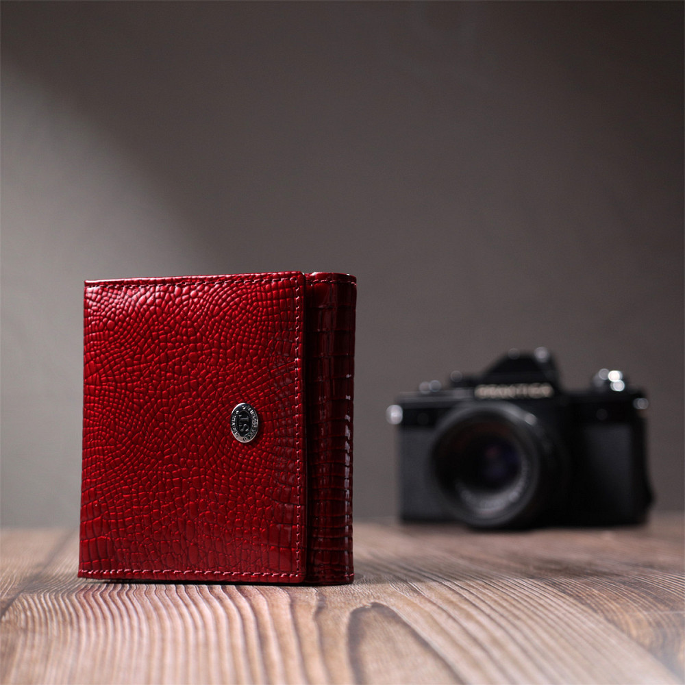 Компактний гаманець для жінок з натуральної шкіри лакованої ST Leather 22687 Червоний Київ - фото 9