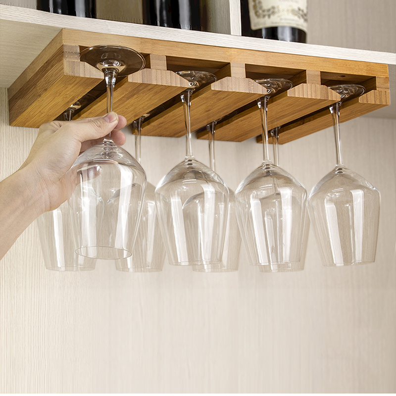 Бамбуковая подвесная полка для бокалов, органайзер подвесной для бара и кухни из бамбука для бокалов 12 шт на ножке Каменец-Подольский - изображение 4