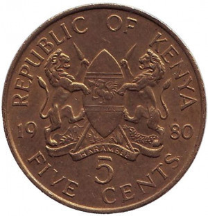 Монета 5 центів. 1980 рік, Кенія. (АР) Полтава - фото 1