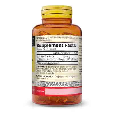 Трави Mason Natural Часникова олія 500 мг, Garlic Oil, 100 гелевих капсул (MAV05321) Вінниця