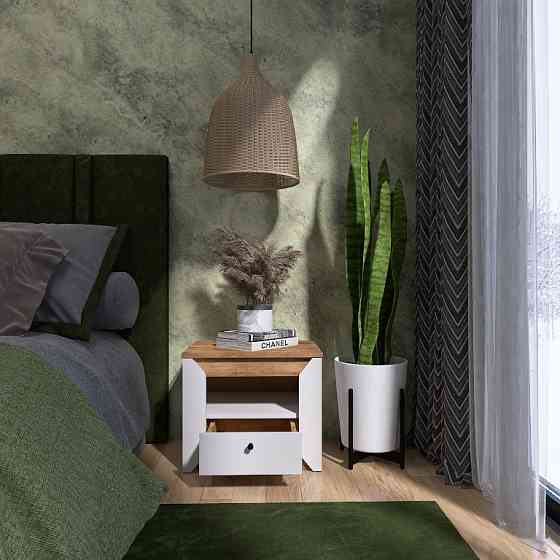 Тумба приліжкова Еверест Нордік-500 Білий + Дуб крафт золотий (DTM-5543) Дніпро