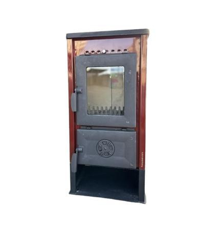 Печь-камин на дровах Hosseven 9008 MAXI 7 кВт стальная буржуйка с шамотом и стеклом верхний дымоход Турция Тернополь - изображение 1