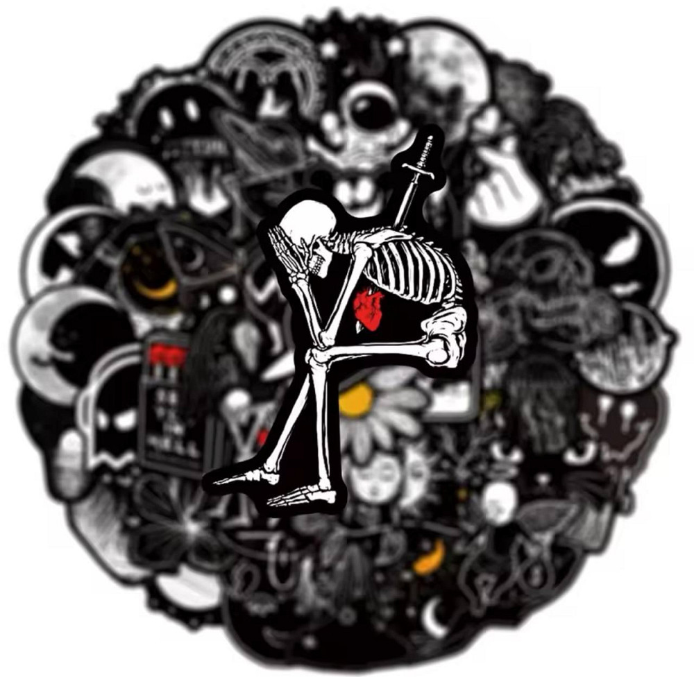 50 шт. черно-белых готических наклеек из винила для скрапбукинга, ежедневника, ноутбука, бутылки для воды. Киев - изображение 1