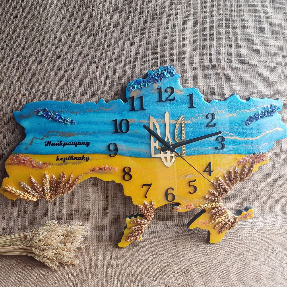 Часы настенные 80*55 см из эпоксидной смолы ручной работы 