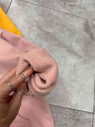 Женское уютное теплое худи оверсайз с милым принтом трехнитка Тедди + трехнитка с начесом пенье Пудра Одесса