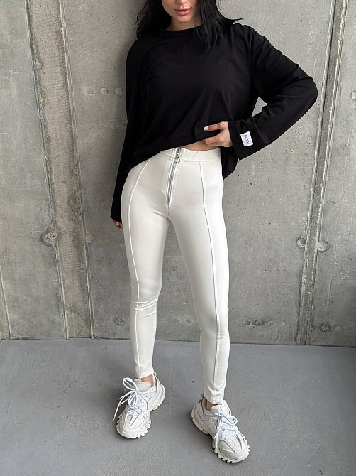 Женские повседневные леггинсы с молнией турецкий трикотаж алекс Молочный, 46/48 Одесса - изображение 6