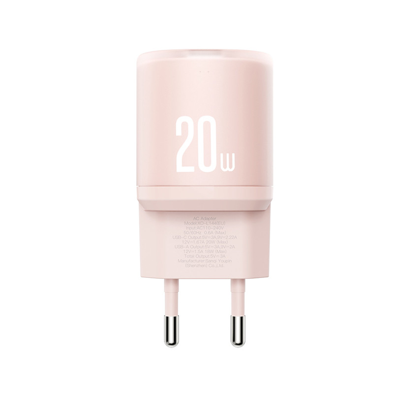 Мережевий зарядний пристрій XO L144 PD20W 1USB-A+1USB-C pink Львів - фото 3