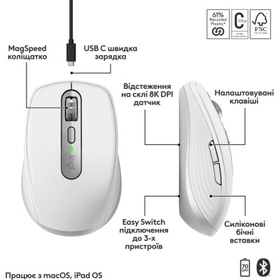Мишка Logitech MX Anywhere 3S для MAC Wireless Pale Grey (910-006946) Вінниця - фото 3