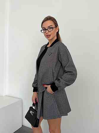 Женский стильный костюм двойка: бомбер на подкладке + юбка - шорты кашемир Черный, 44 Одесса