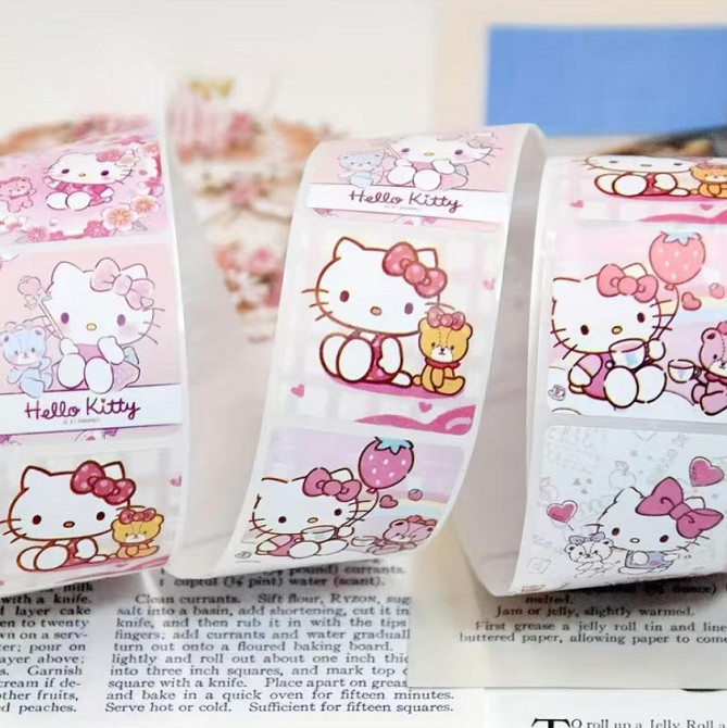 Стікери Hello Kitty — рулон 500 шт Ø2.5 см, наліпки з котиками Київ - фото 4