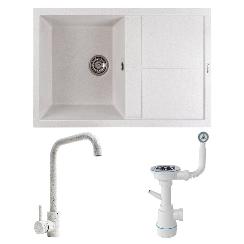 VALESO Комплект: Мийка SELENA 7950 біла в крапку + Змішувач NS02A білий в крапку + Сифон 1041 Киев - изображение 1